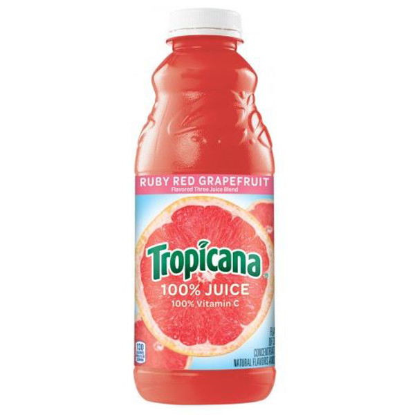 Tropicana - Ruby Red Grapefruit Juice 32 oz (Quart) Plastic Bottle 12pk Case